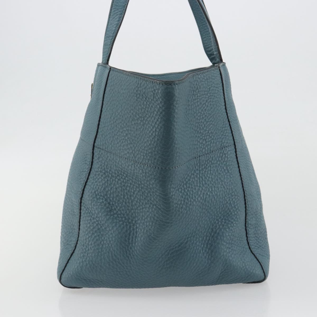 PRADA Tote Bag Leather Light Blue Gold Tone Auth 195376V