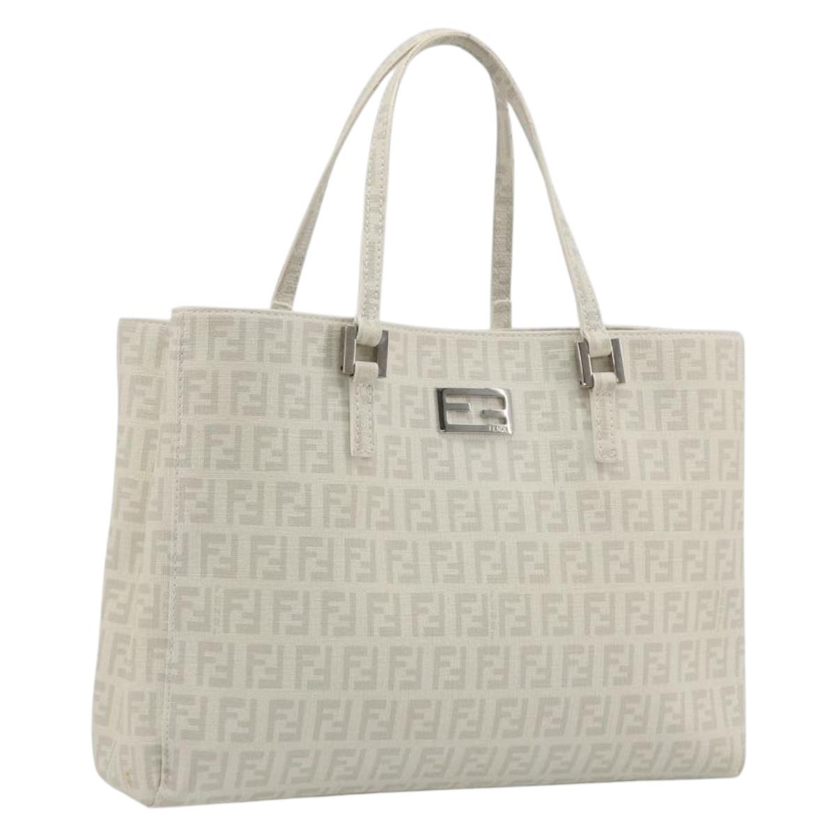 FENDI Zucchino Hand Bag PVC Leather White Silver 8BH132 Auth 195377V