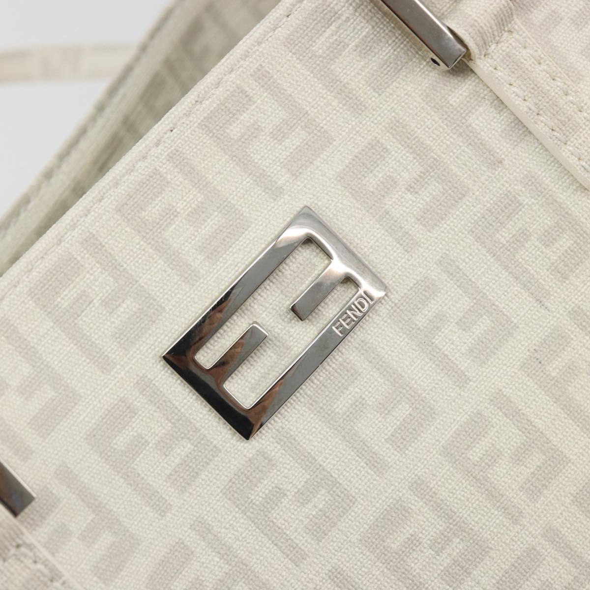 FENDI Zucchino Hand Bag PVC Leather White Silver 8BH132 Auth 195377V