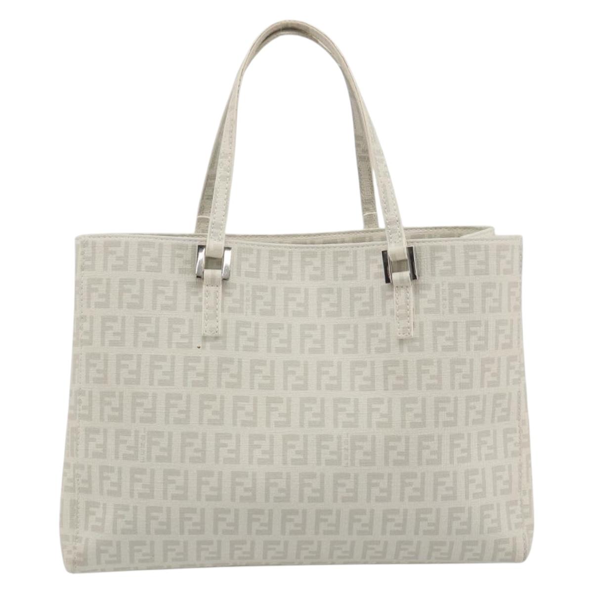 FENDI Zucchino Hand Bag PVC Leather White Silver 8BH132 Auth 195377V