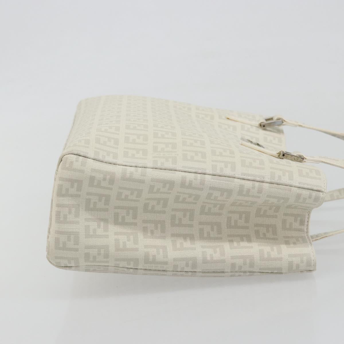 FENDI Zucchino Hand Bag PVC Leather White Silver 8BH132 Auth 195377V