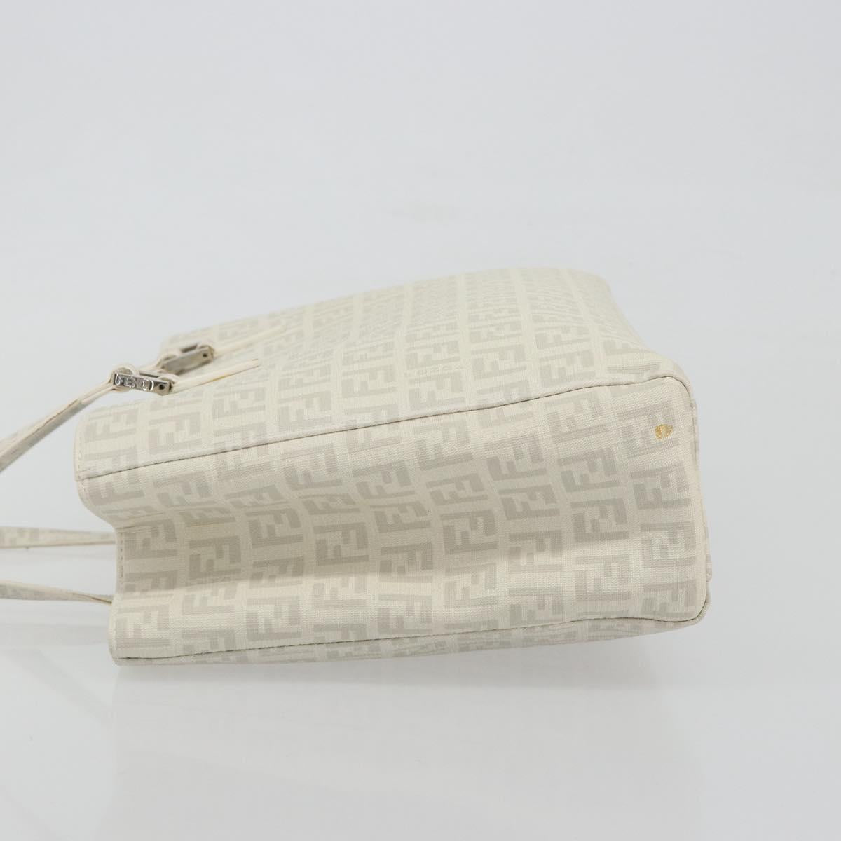 FENDI Zucchino Hand Bag PVC Leather White Silver 8BH132 Auth 195377V
