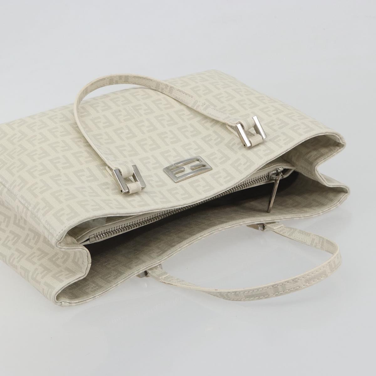 FENDI Zucchino Hand Bag PVC Leather White Silver 8BH132 Auth 195377V