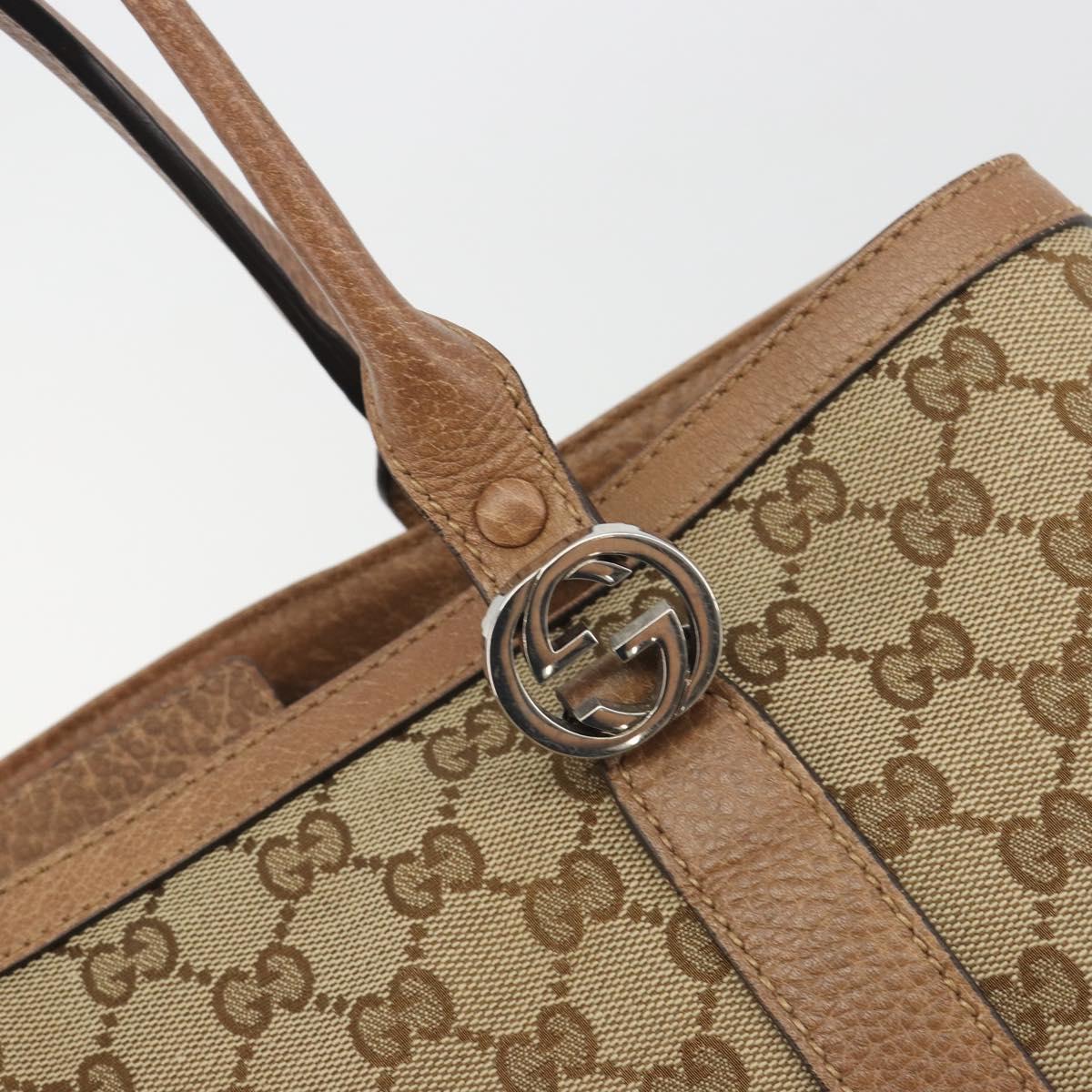 GUCCI GG Canvas Tote Bag Beige Silver 353122 Auth 195380V