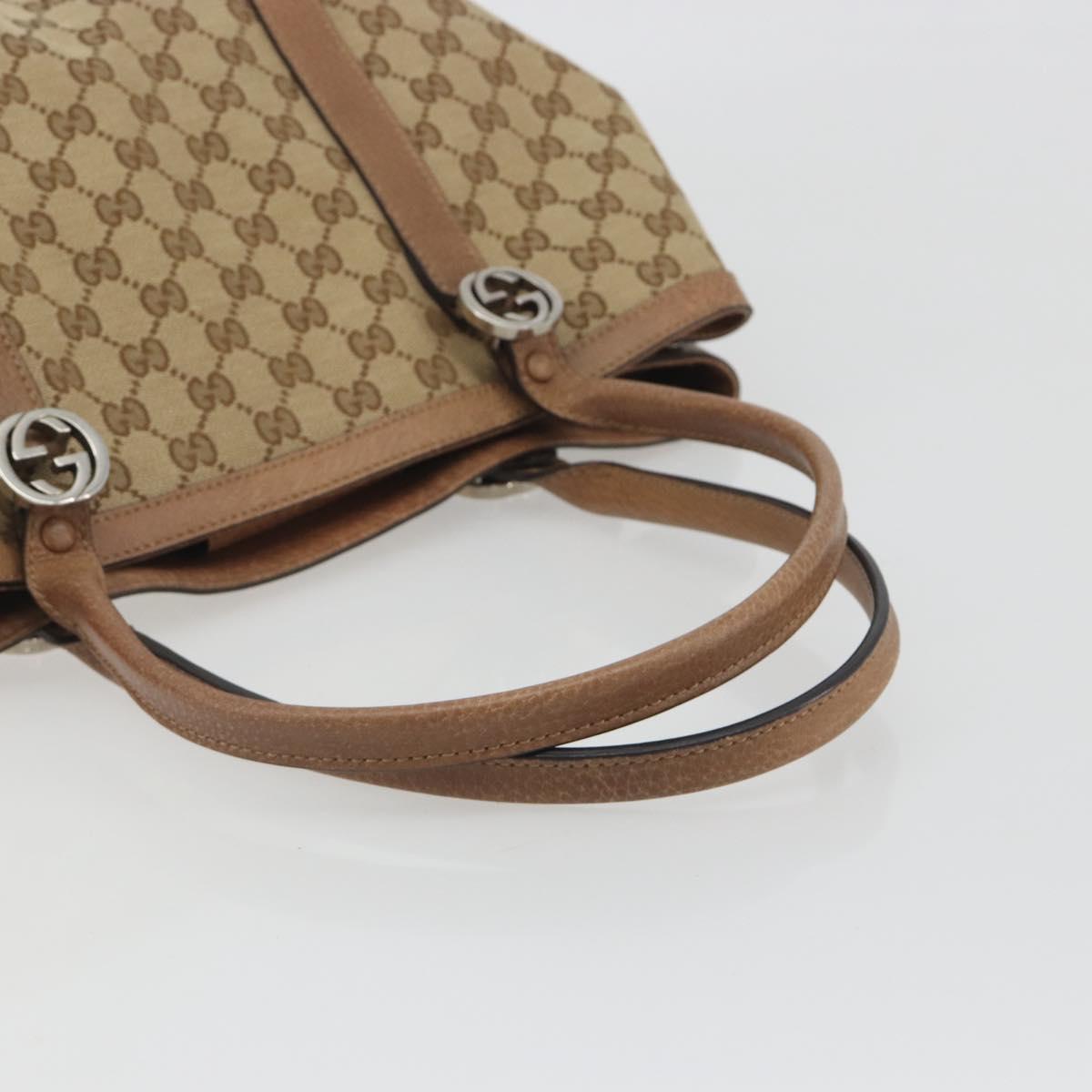 GUCCI GG Canvas Tote Bag Beige Silver 353122 Auth 195380V