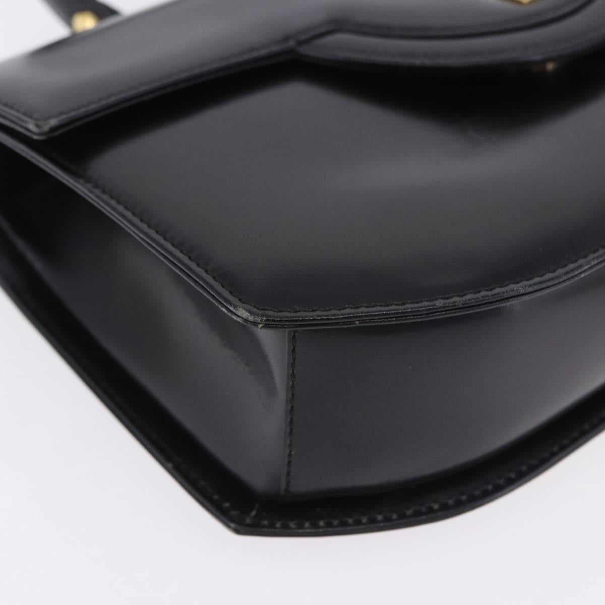 GIVENCHY Hand Bag Leather Black Gold Tone Auth 195382