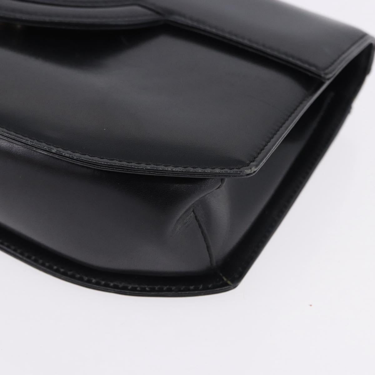 GIVENCHY Hand Bag Leather Black Gold Tone Auth 195382