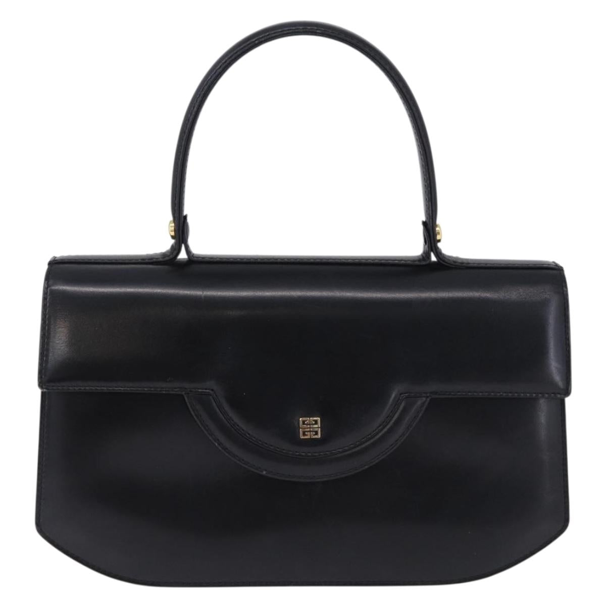 GIVENCHY Hand Bag Leather Black Gold Tone Auth 195382