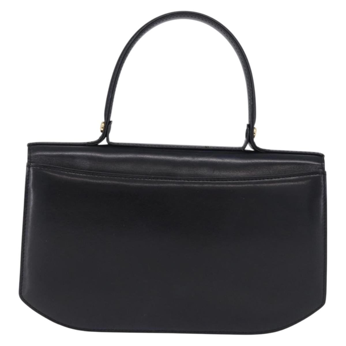 GIVENCHY Hand Bag Leather Black Gold Tone Auth 195382