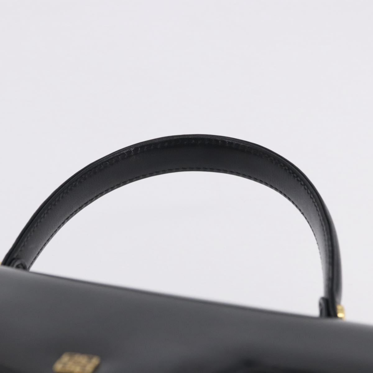 GIVENCHY Hand Bag Leather Black Gold Tone Auth 195382