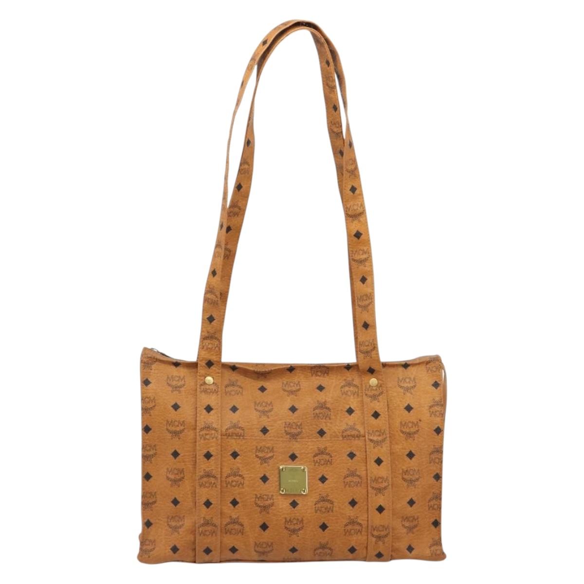 MCM Vicetos Tote Bag PVC Leather Brown Gold Tone Auth 195383