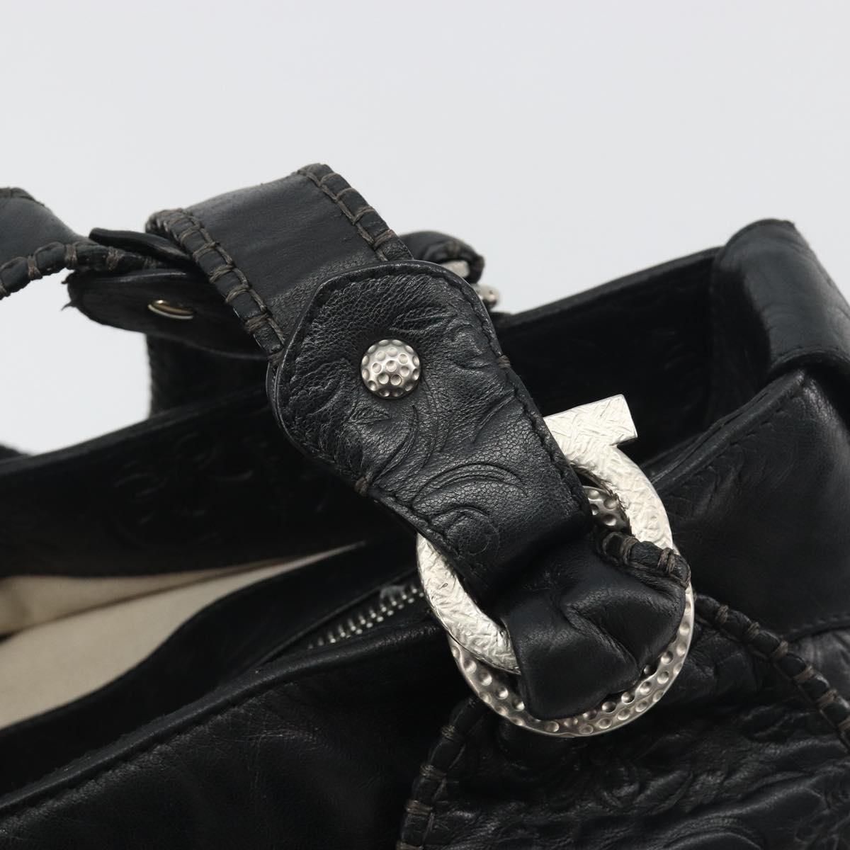 Salvatore Ferragamo Gancini Tote Bag Leather Black Silver Auth 195388A