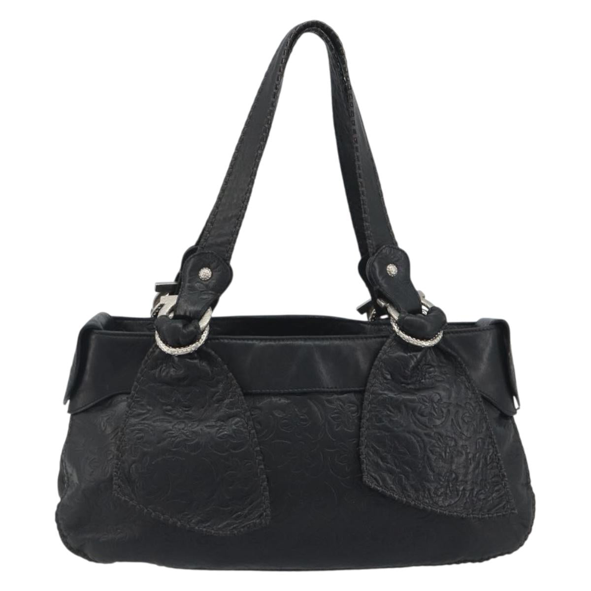 Salvatore Ferragamo Gancini Tote Bag Leather Black Silver Auth 195388A