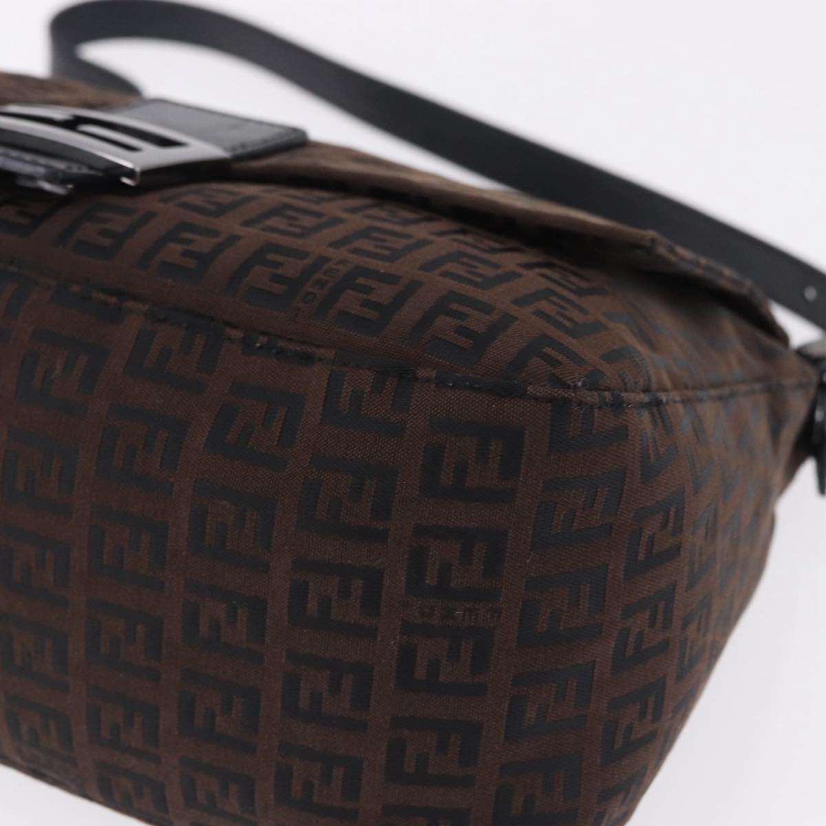 FENDI Zucchino Canvas Mamma Baguette Shoulder Bag Brown Silver Auth 195389V