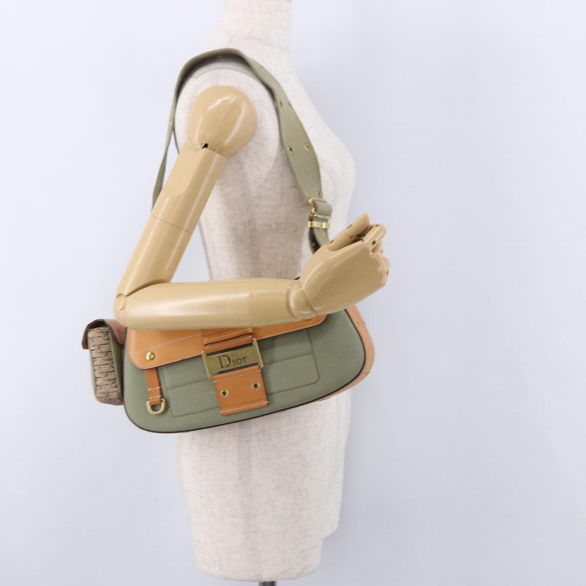 Christian Dior Street Chic Shoulder Bag Canvas Khaki Gold Tone Auth 195390SAV