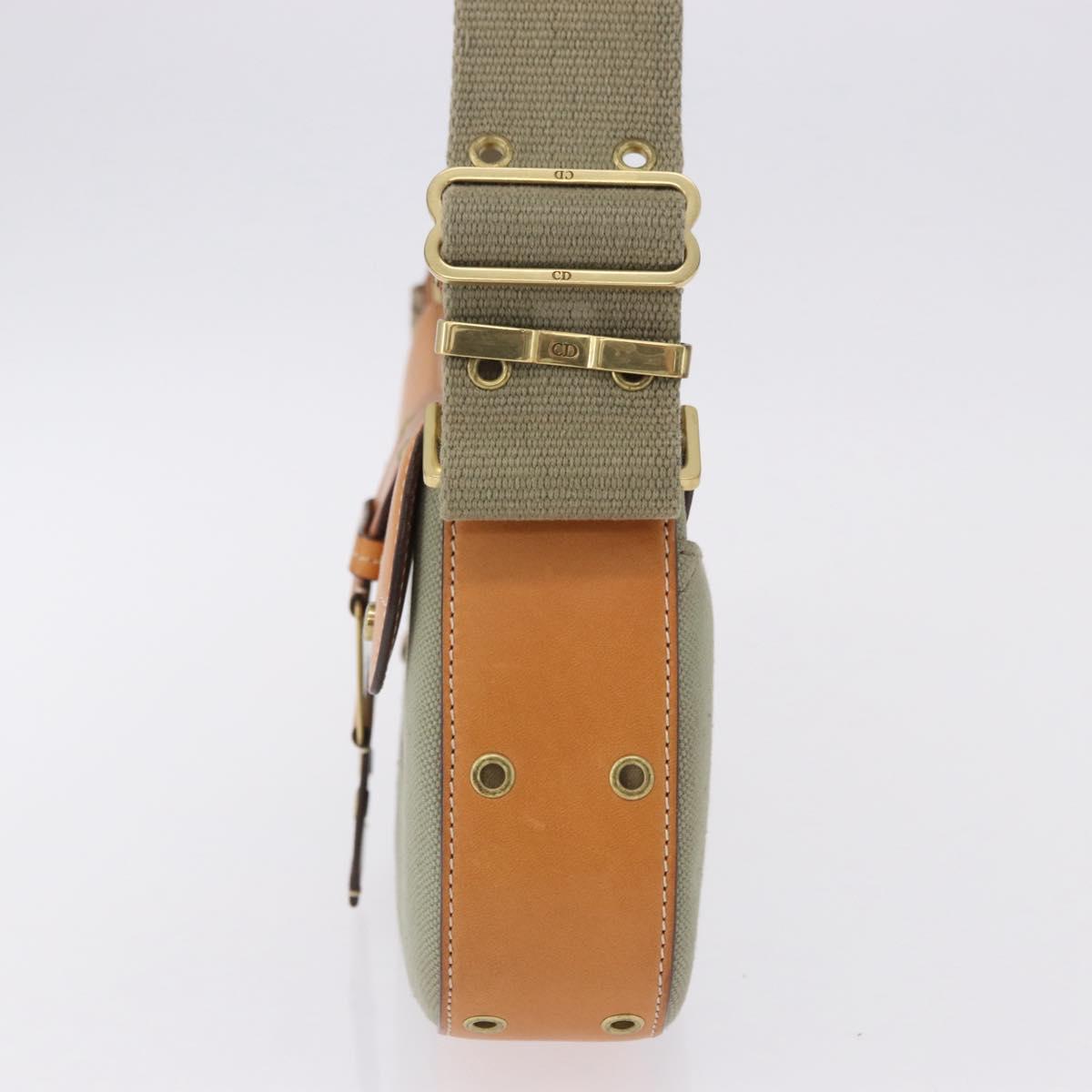 Christian Dior Street Chic Shoulder Bag Canvas Khaki Gold Tone Auth 195390SAV