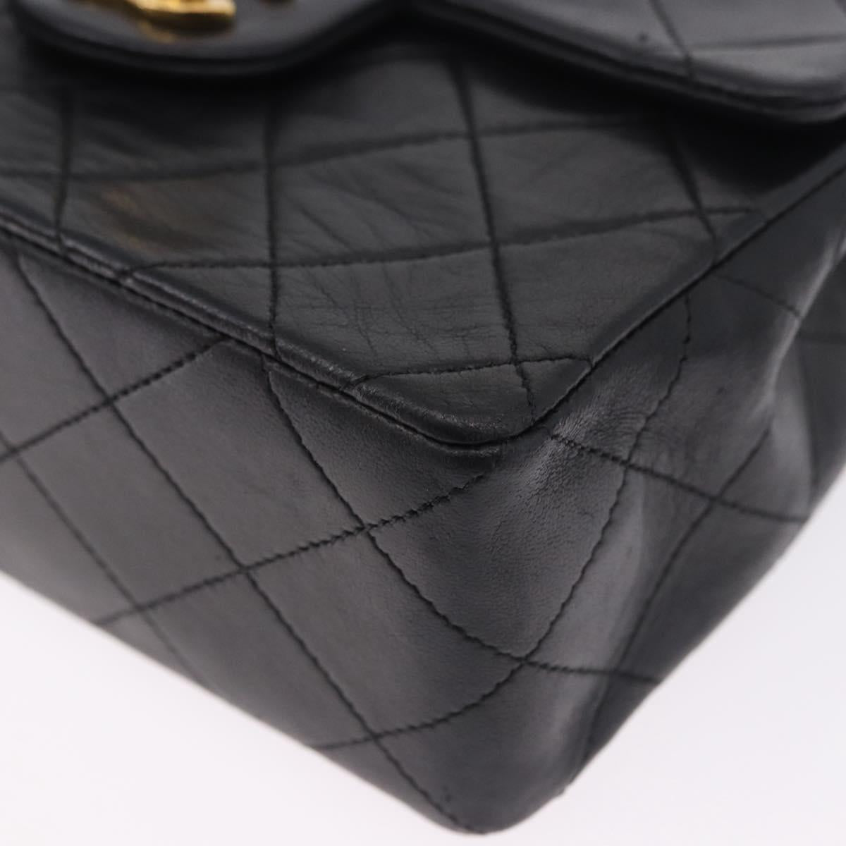 CHANEL Chain Mini Matelasse Shoulder Bag Lamb Skin Black Gold CC Auth 195391SAV