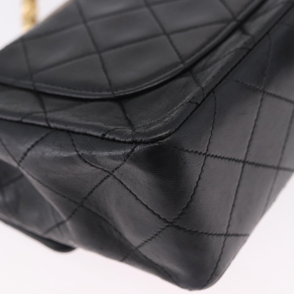 CHANEL Chain Mini Matelasse Shoulder Bag Lamb Skin Black Gold CC Auth 195391SAV