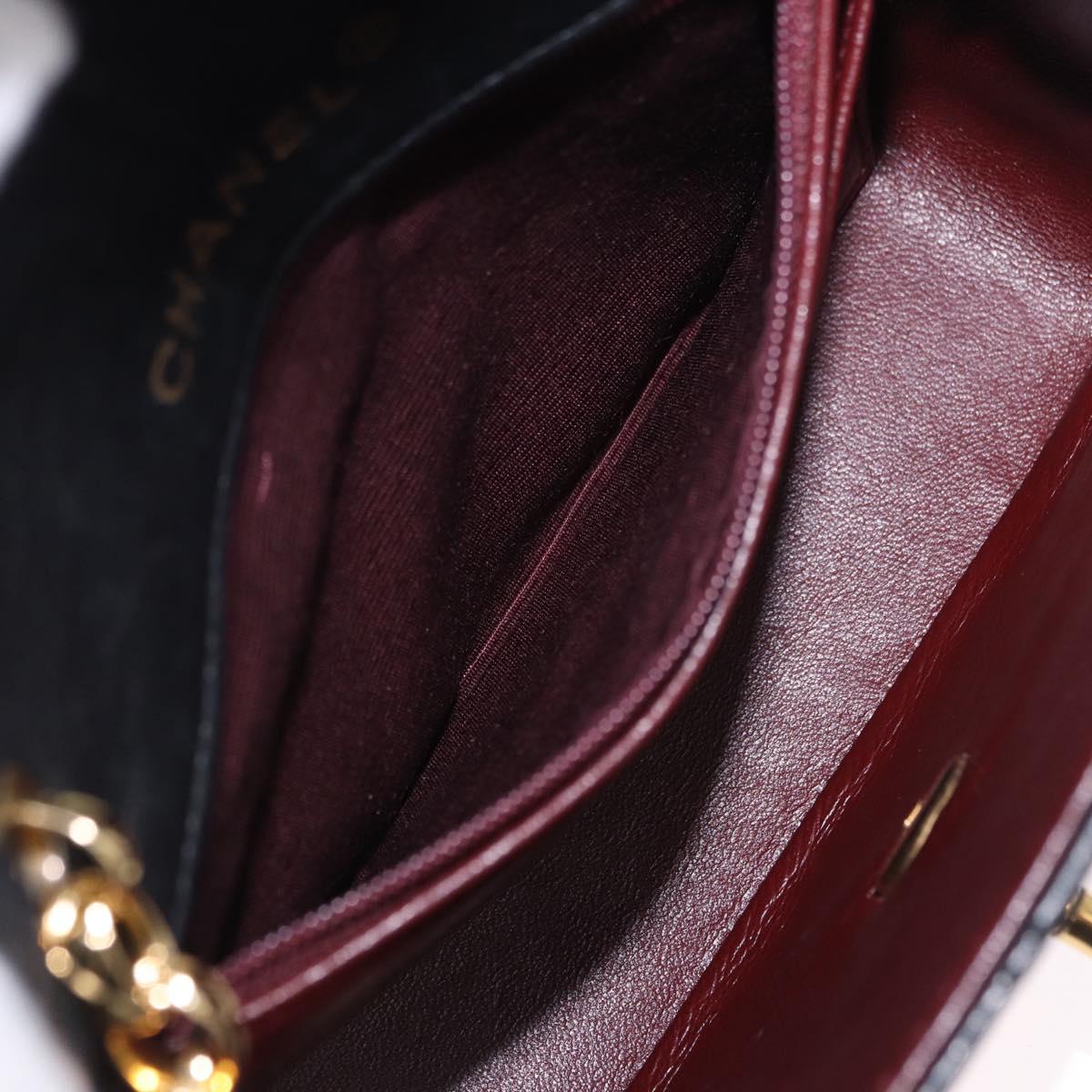 CHANEL Chain Mini Matelasse Shoulder Bag Lamb Skin Black Gold CC Auth 195391SAV