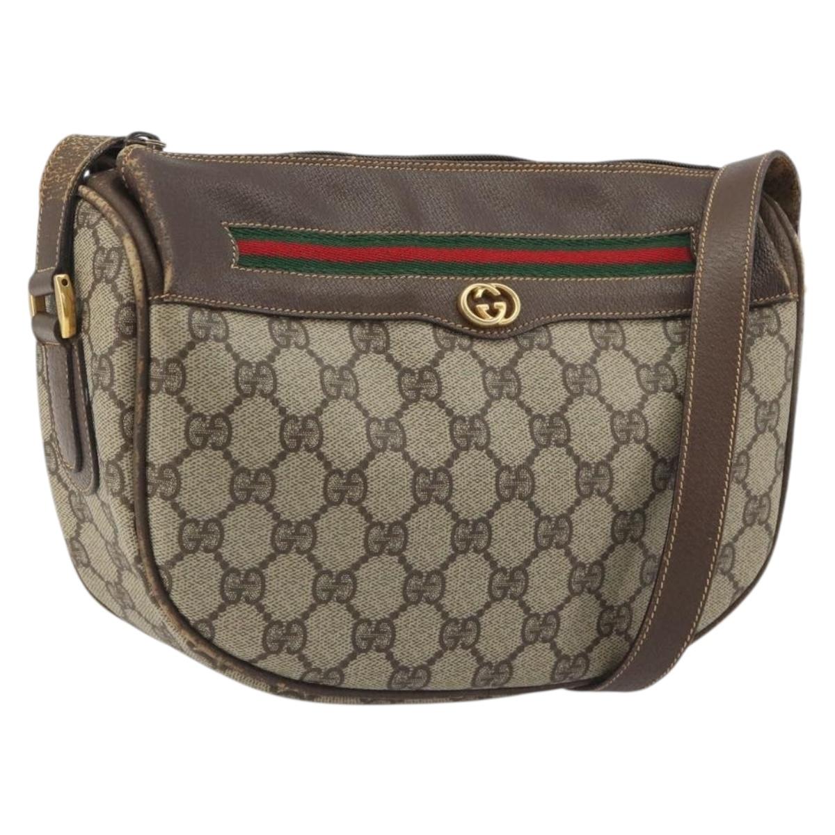 GUCCI GG Supreme Web Sherry Line Shoulder Bag PVC Beige 001 58 0918 Auth 195394