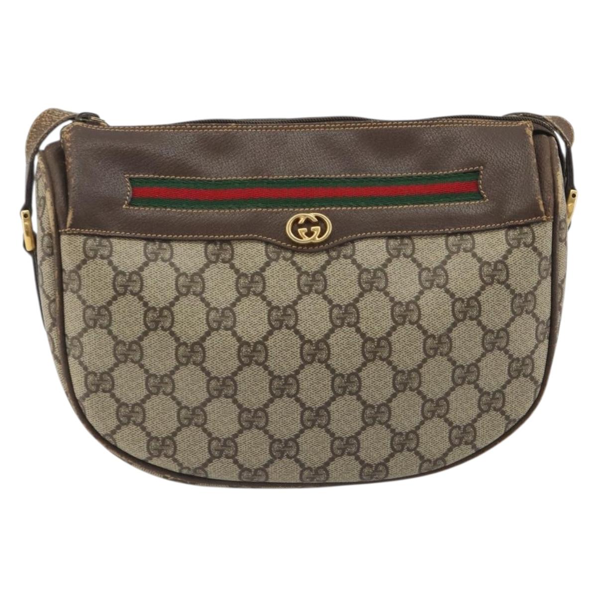 GUCCI GG Supreme Web Sherry Line Shoulder Bag PVC Beige 001 58 0918 Auth 195394
