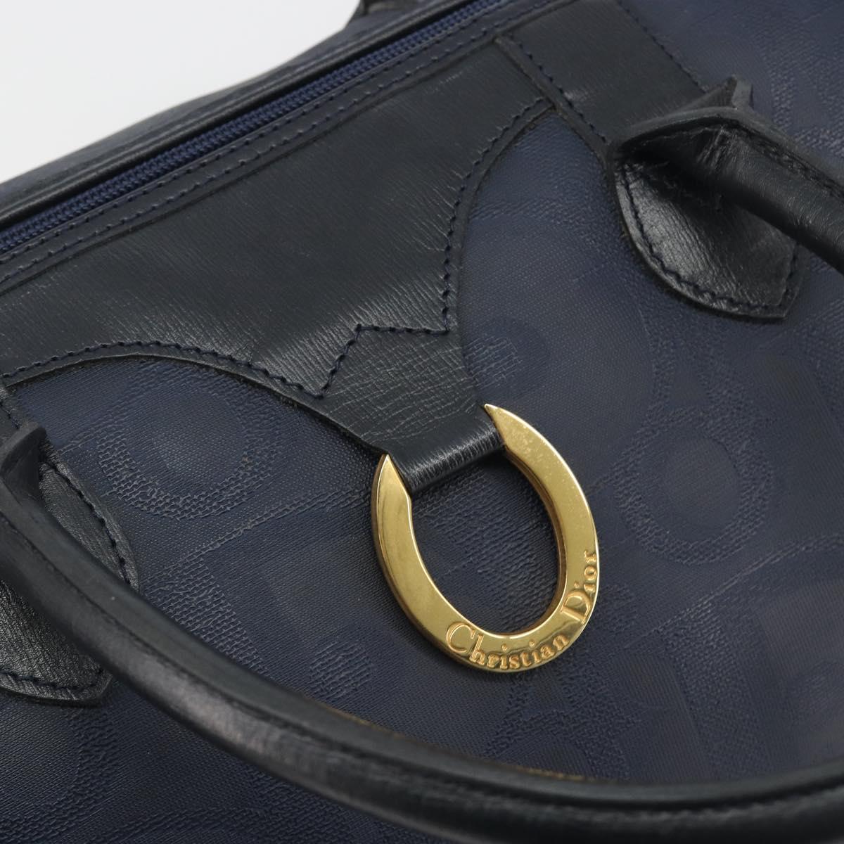Christian Dior Trotter Boston Bag PVC Leather Navy Gold Tone Auth 195399A