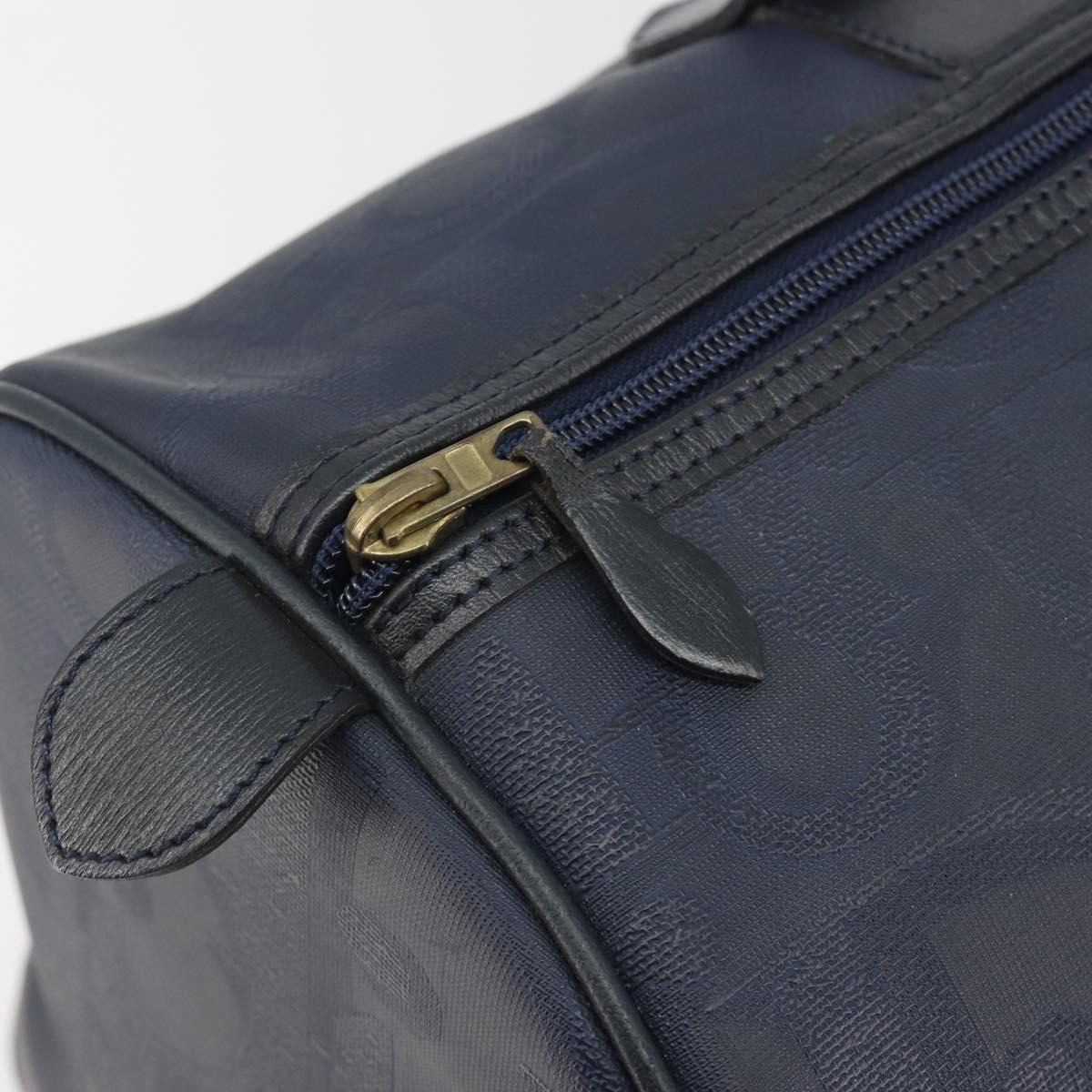 Christian Dior Trotter Boston Bag PVC Leather Navy Gold Tone Auth 195399A