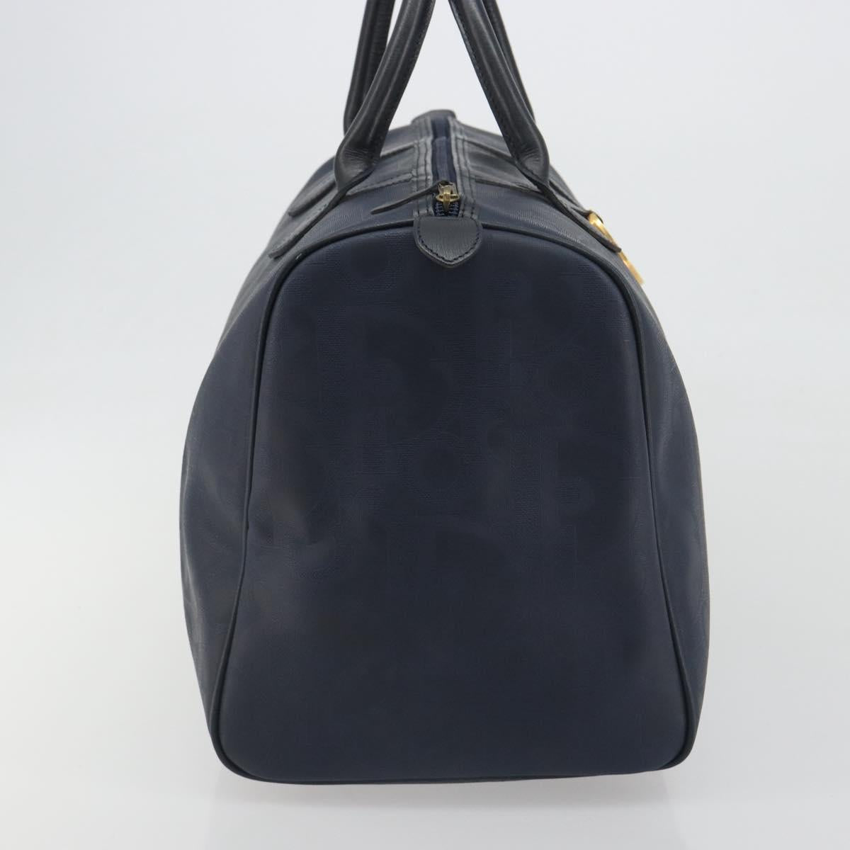 Christian Dior Trotter Boston Bag PVC Leather Navy Gold Tone Auth 195399A