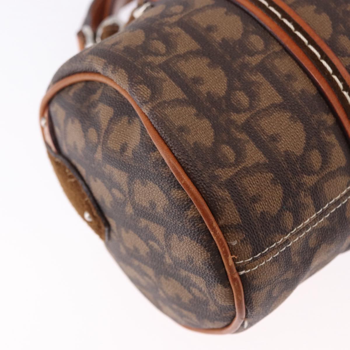 Christian Dior Trotter Canvas Romantic Hand Bag PVC Brown Silver Auth 195408SAV