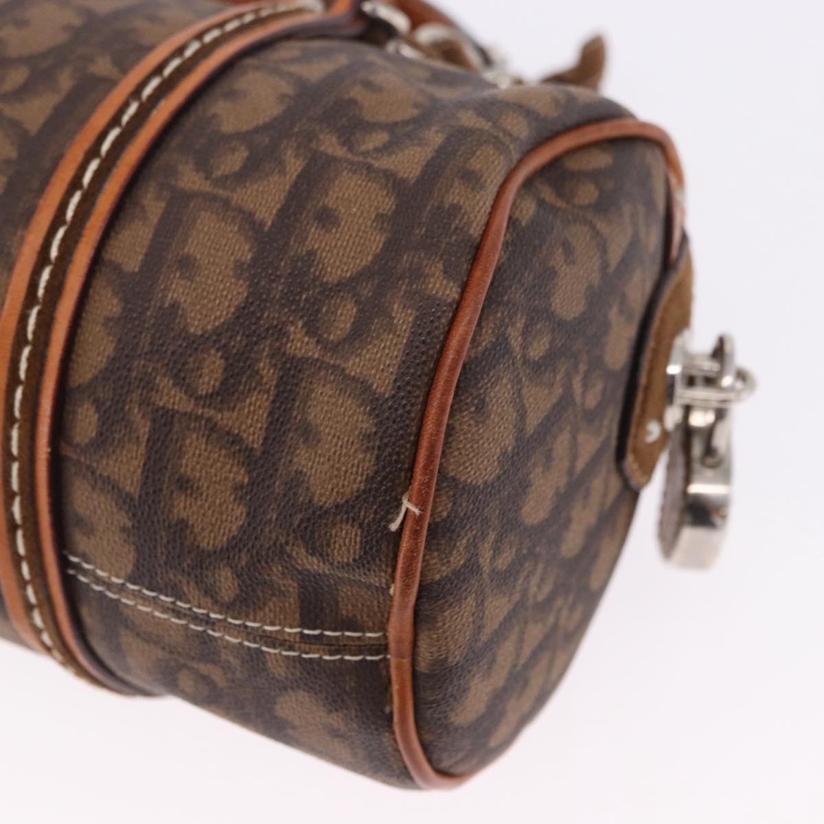Christian Dior Trotter Canvas Romantic Hand Bag PVC Brown Silver Auth 195408SAV