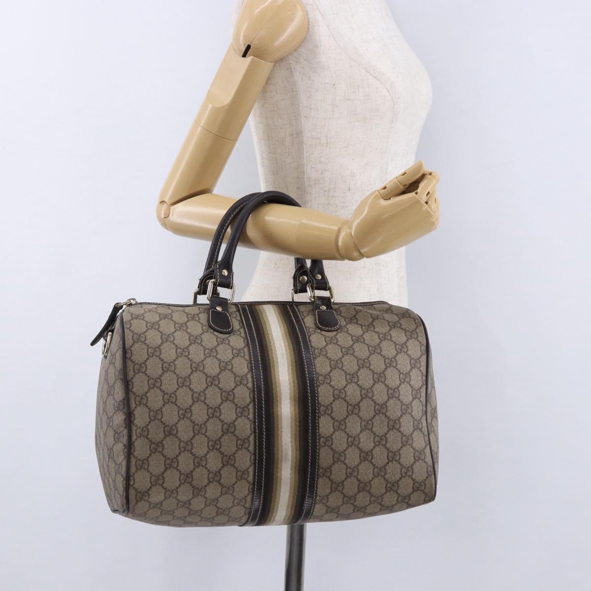 GUCCI GG Supreme Boston Bag PVC Leather Beige Gold Tone 189895 Auth 195412