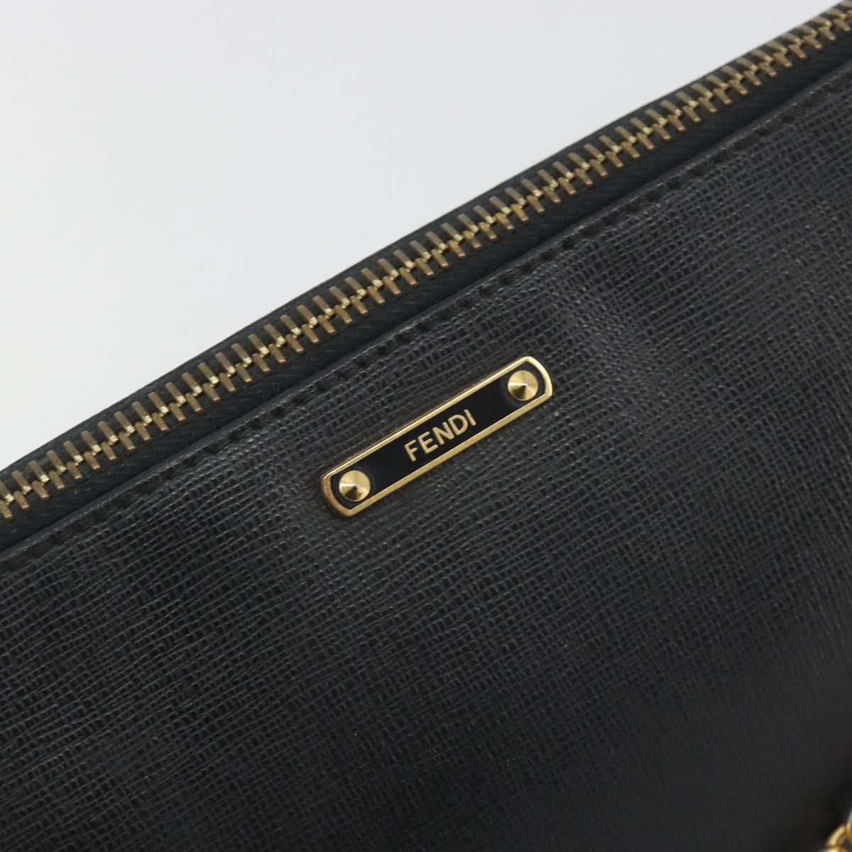 FENDI Accessory Pouch Leather Black Gold Tone 8M0271 Auth 195418A