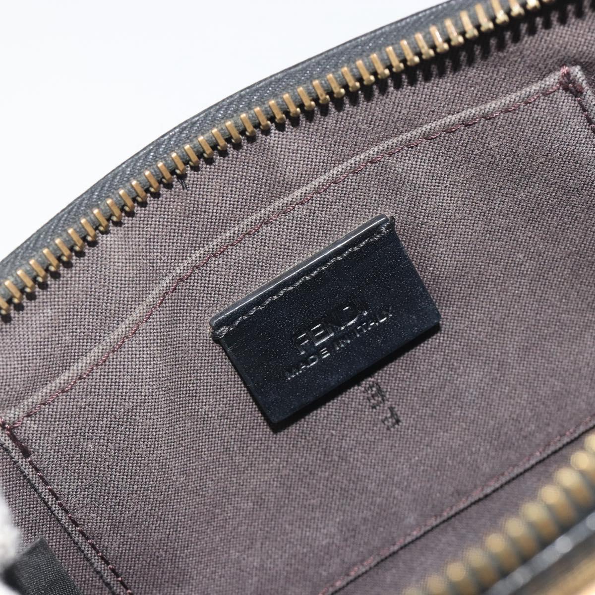 FENDI Accessory Pouch Leather Black Gold Tone 8M0271 Auth 195418A