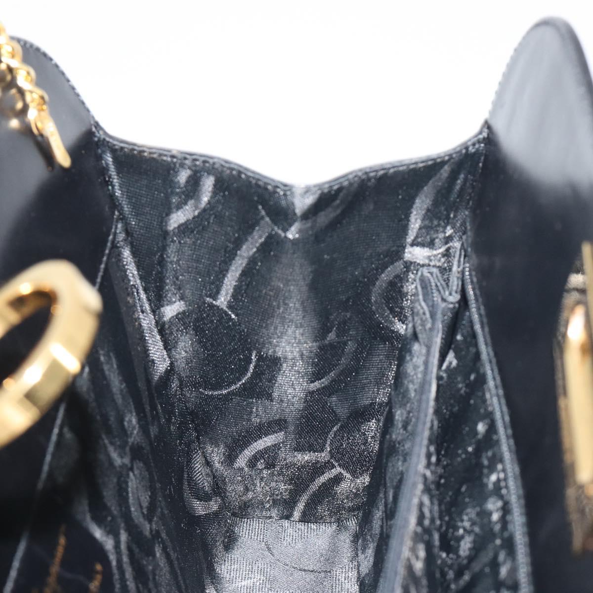 Salvatore Ferragamo Gancini Chain Shoulder Bag Leather Black Gold Auth 195422