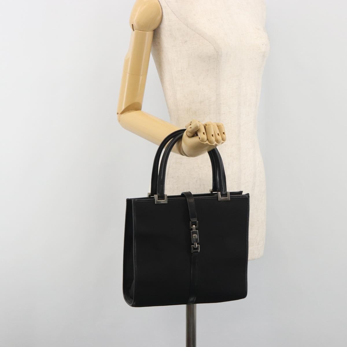 GUCCI Jackie Hand Bag Canvas Black Silver 002 1065 Auth 195423A