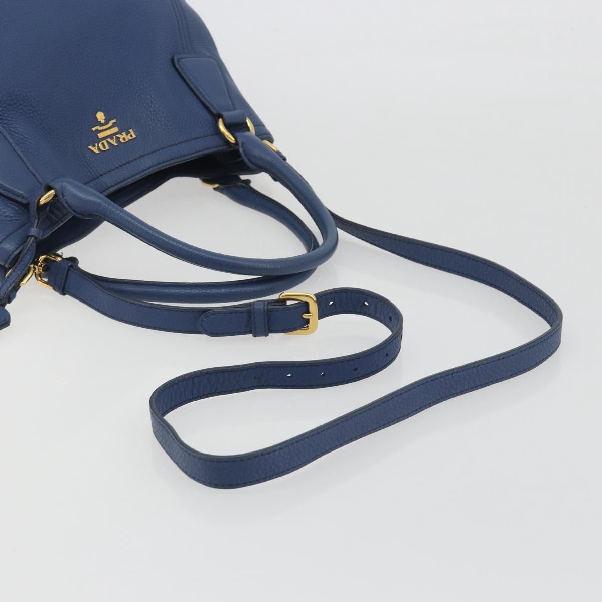 PRADA Hand Bag Leather 2way Blue Gold Tone Auth 195424V