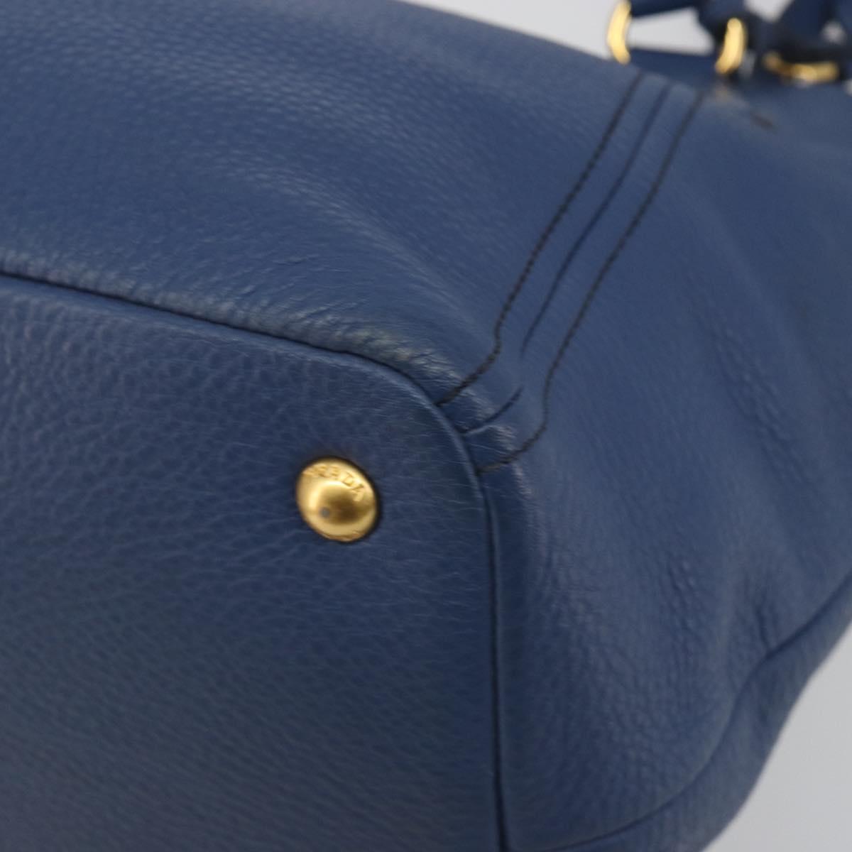PRADA Hand Bag Leather 2way Blue Gold Tone Auth 195424V