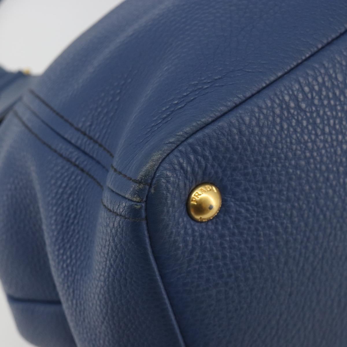 PRADA Hand Bag Leather 2way Blue Gold Tone Auth 195424V