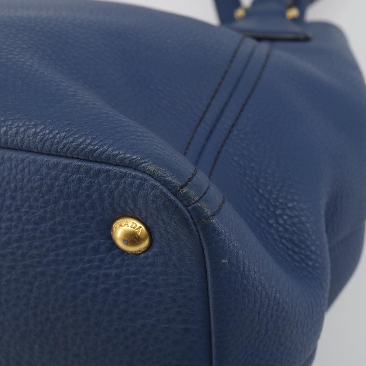 PRADA Hand Bag Leather 2way Blue Gold Tone Auth 195424V