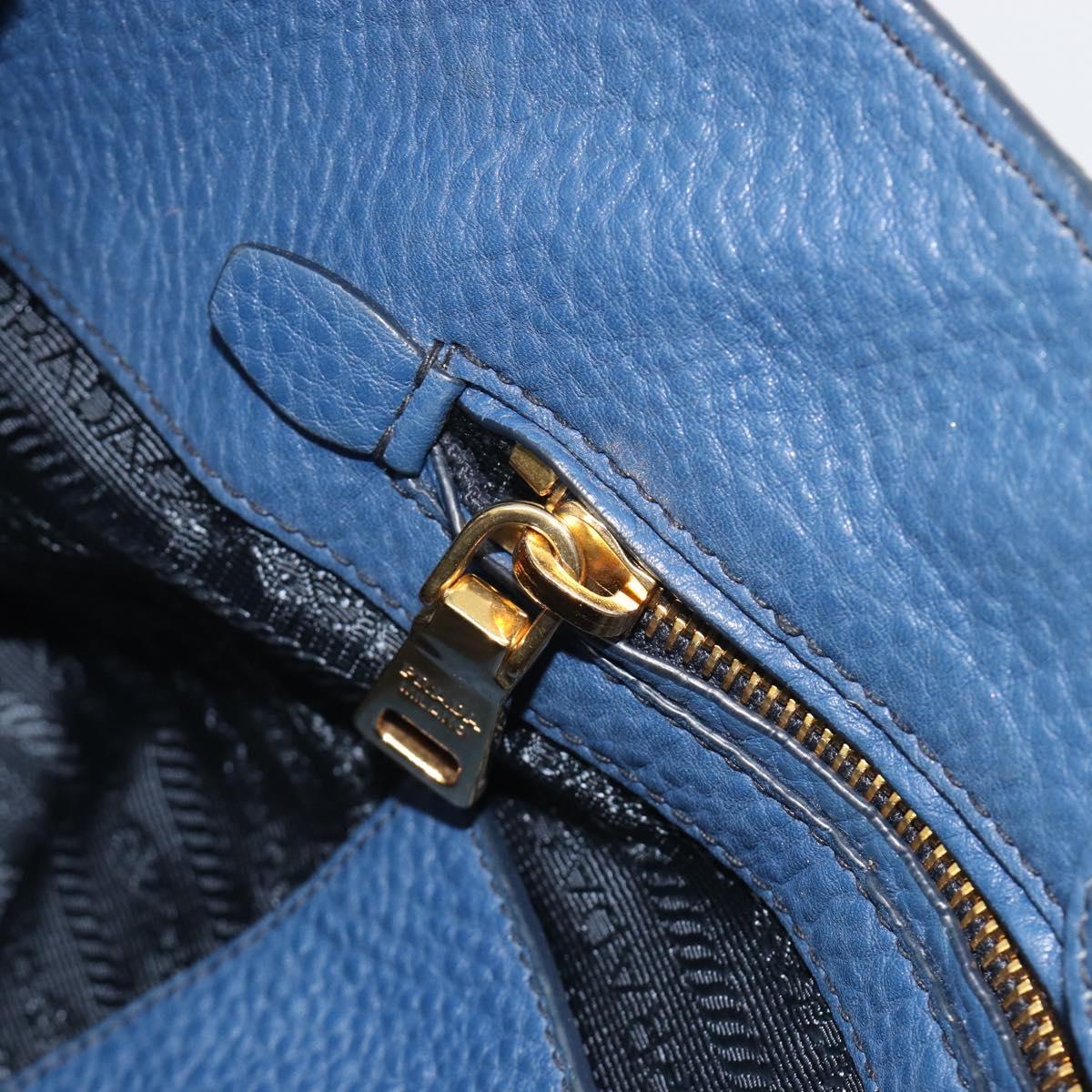 PRADA Hand Bag Leather 2way Blue Gold Tone Auth 195424V