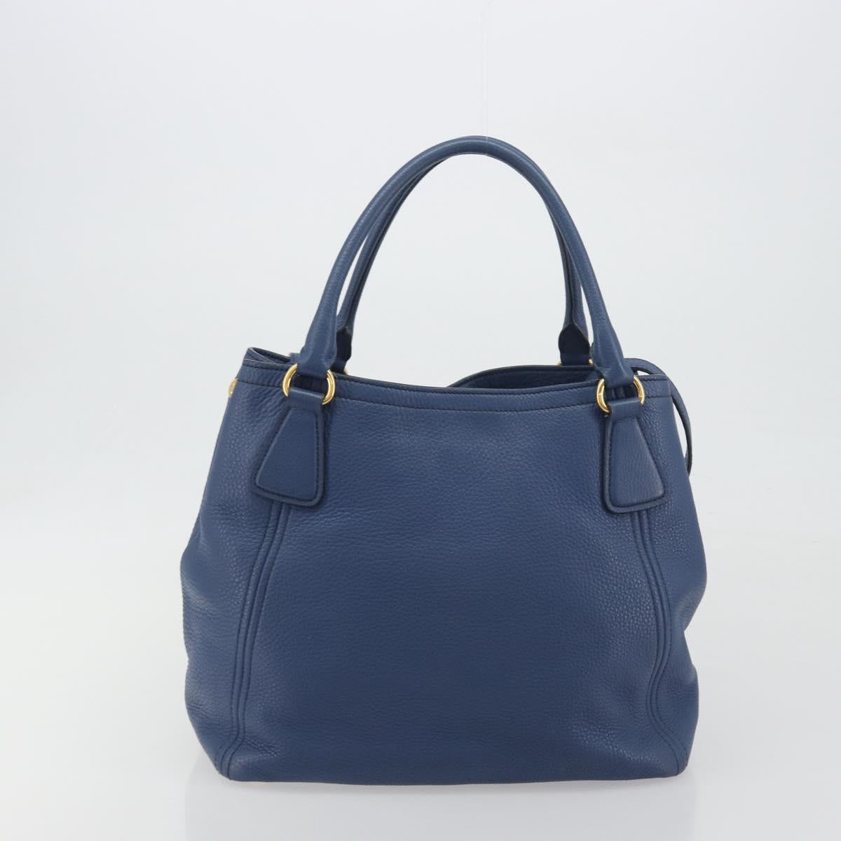 PRADA Hand Bag Leather 2way Blue Gold Tone Auth 195424V