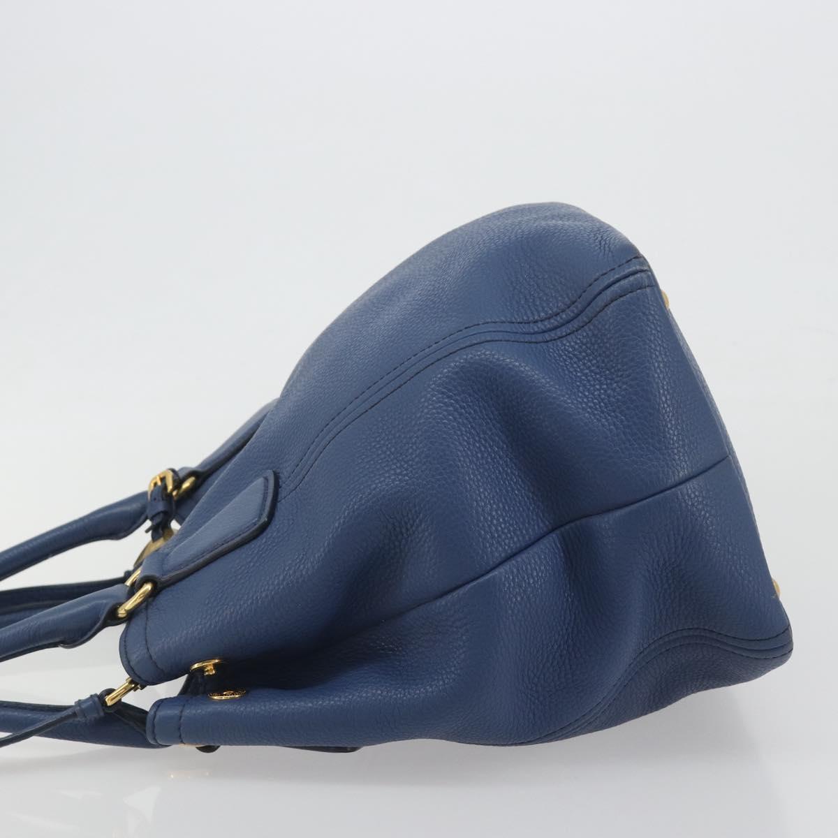 PRADA Hand Bag Leather 2way Blue Gold Tone Auth 195424V