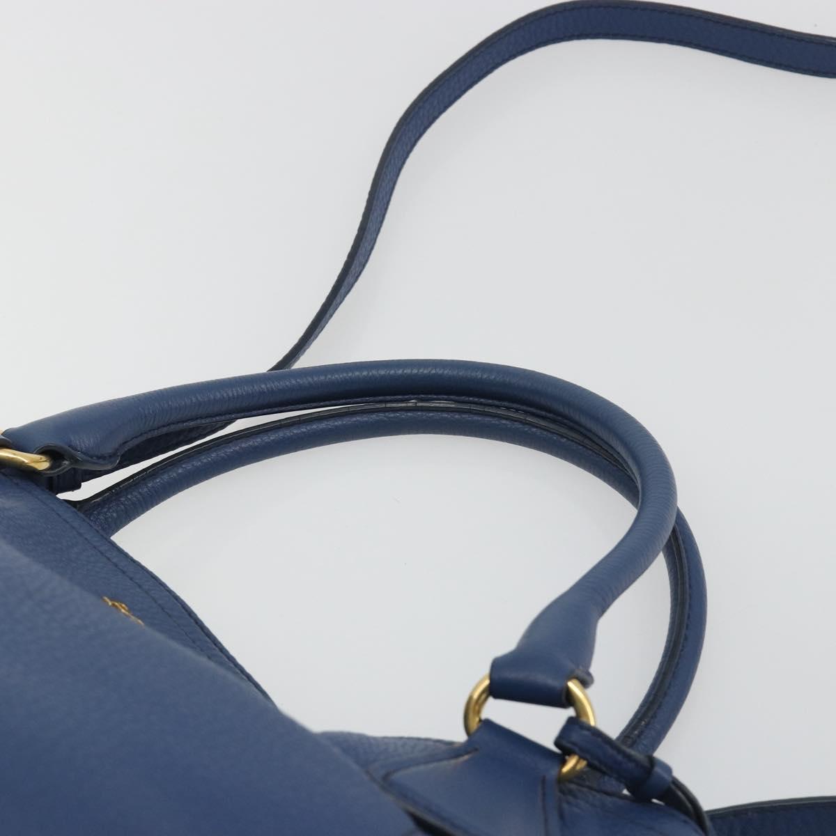 PRADA Hand Bag Leather 2way Blue Gold Tone Auth 195424V