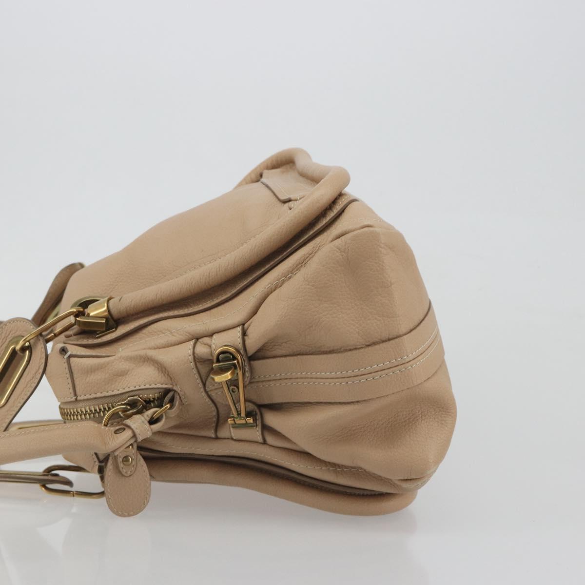 Chloe Paraty Hand Bag Leather 2way Beige Gold Tone Auth 195425A