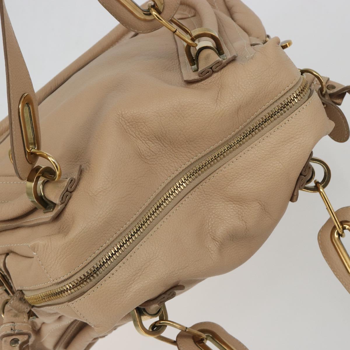 Chloe Paraty Hand Bag Leather 2way Beige Gold Tone Auth 195425A