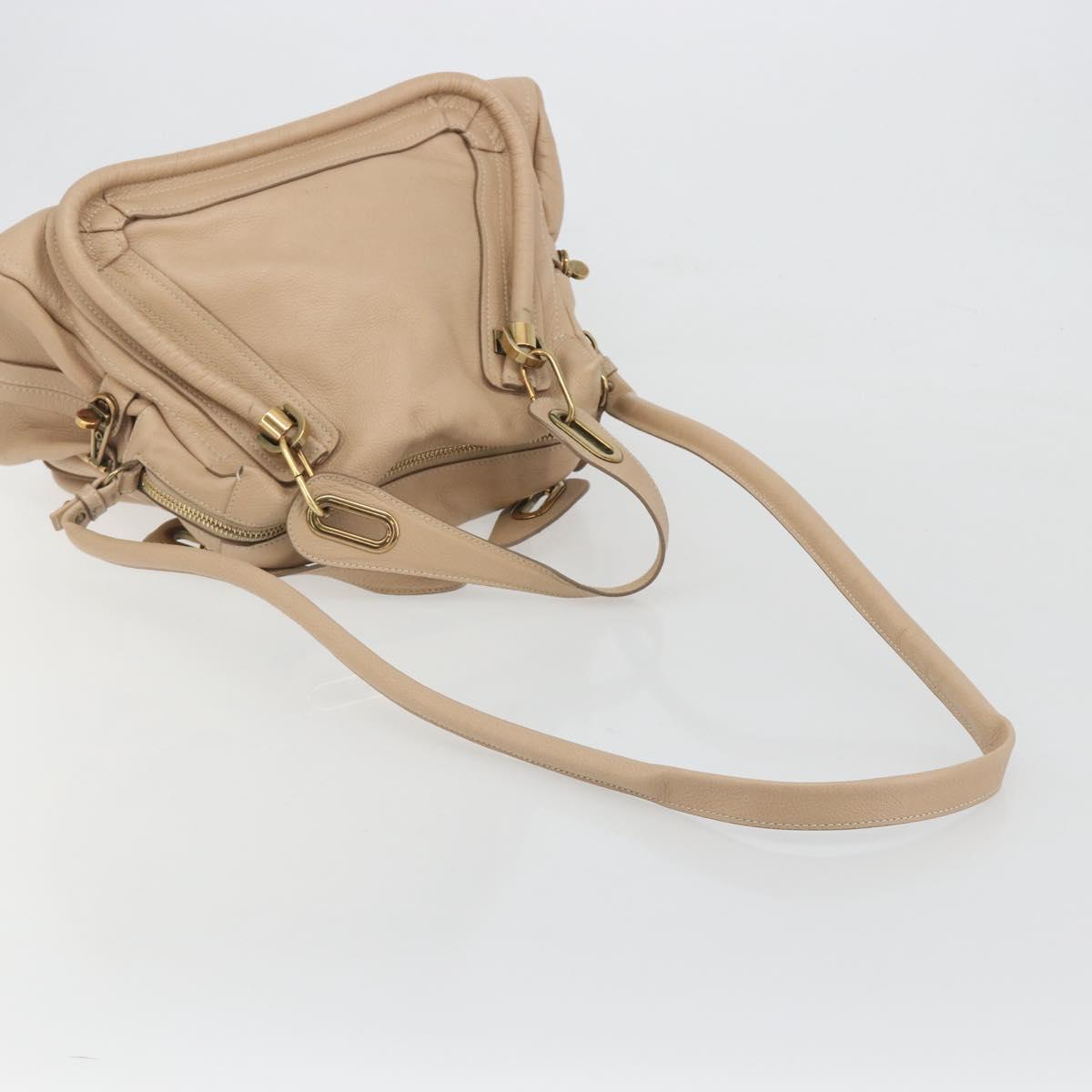 Chloe Paraty Hand Bag Leather 2way Beige Gold Tone Auth 195425A