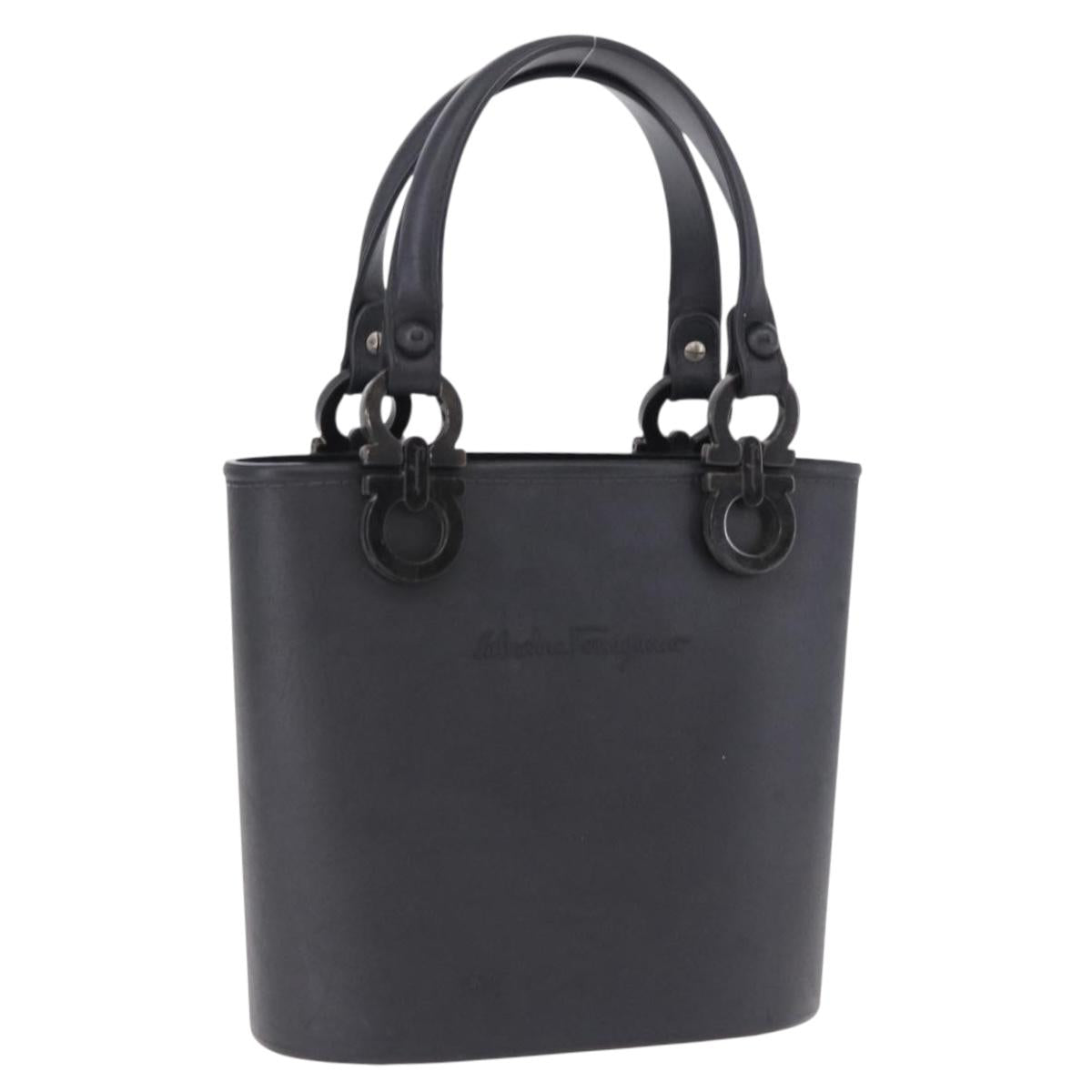 Salvatore Ferragamo Gancini Hand Bag Rubber Black Auth 195426A
