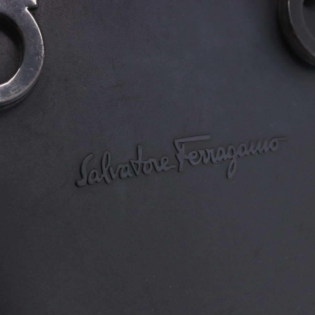 Salvatore Ferragamo Gancini Hand Bag Rubber Black Auth 195426A