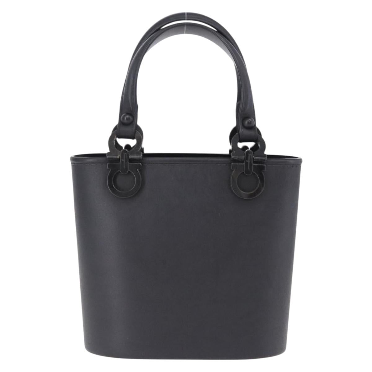 Salvatore Ferragamo Gancini Hand Bag Rubber Black Auth 195426A