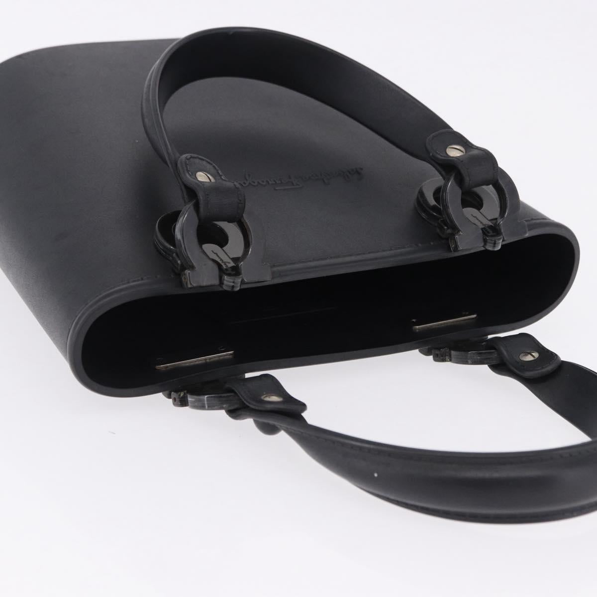 Salvatore Ferragamo Gancini Hand Bag Rubber Black Auth 195426A